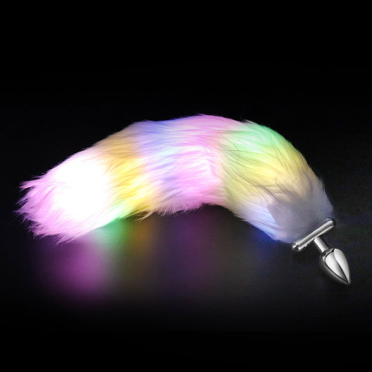 RY LED Fox Tail Stainless Steel Anal Plug - Furry Cosplay Butt Plug in 3 Colors & 2 Sizes