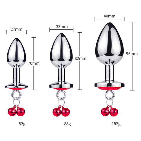 RY Round Shape Crystal Jewelled Stainless Steel Anal Plug with Bell & Leash - Red S/M/L RY Round Shape Crystal Jewelled Stainless Steel Anal Plug with Bell & Leash - Red S/M/L