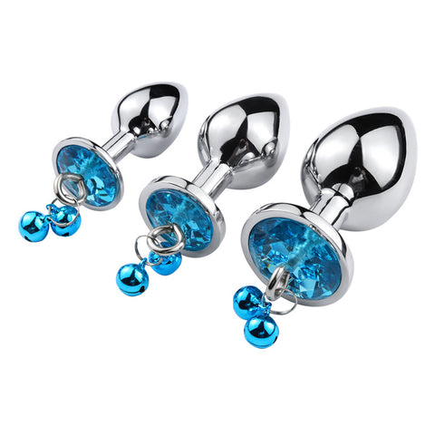 RY Round Shape Crystal Jewelled Stainless Steel Anal Plug with Bell & Leash - Sky S/M/L RY Round Shape Crystal Jewelled Stainless Steel Anal Plug with Bell & Leash - Sky S/M/L