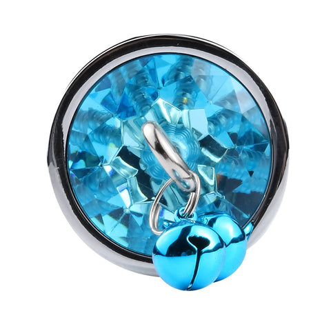 RY Round Shape Crystal Jewelled Stainless Steel Anal Plug with Bell & Leash - Sky S/M/L RY Round Shape Crystal Jewelled Stainless Steel Anal Plug with Bell & Leash - Sky S/M/L