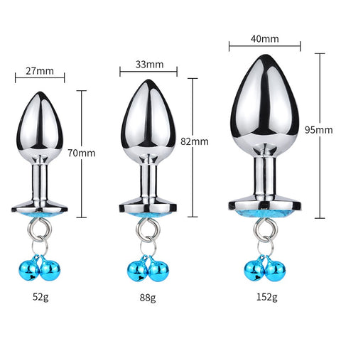 RY Round Shape Crystal Jewelled Stainless Steel Anal Plug with Bell & Leash - Sky S/M/L RY Round Shape Crystal Jewelled Stainless Steel Anal Plug with Bell & Leash - Sky S/M/L