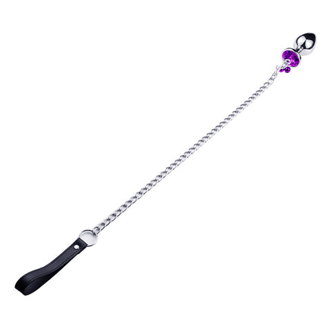 RY Round Shape Crystal Jewelled Stainless Steel Anal Plug with Bell & Leash - Purple S/M/L RY Round Shape Crystal Jewelled Stainless Steel Anal Plug with Bell & Leash - Purple S/M/L
