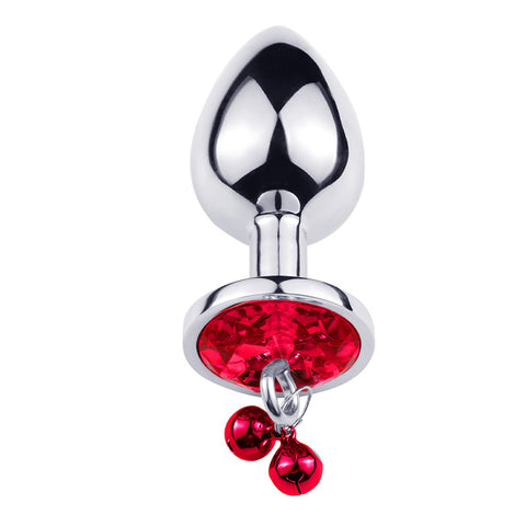 RY Round Shape Crystal Jewelled Stainless Steel Anal Plug with Bell & Leash - Red S/M/L RY Round Shape Crystal Jewelled Stainless Steel Anal Plug with Bell & Leash - Red S/M/L