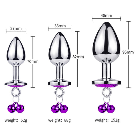 RY Round Shape Crystal Jewelled Stainless Steel Anal Plug with Bell & Leash - Purple S/M/L RY Round Shape Crystal Jewelled Stainless Steel Anal Plug with Bell & Leash - Purple S/M/L
