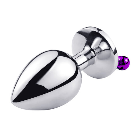 RY Round Shape Crystal Jewelled Stainless Steel Anal Plug with Bell & Leash - Purple S/M/L RY Round Shape Crystal Jewelled Stainless Steel Anal Plug with Bell & Leash - Purple S/M/L