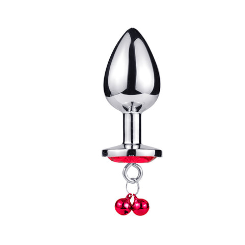 RY Heart Shape Crystal Jewelled Stainless Steel Anal Plug with Bell & Leash - Red S/M/L RY Heart Shape Crystal Jewelled Stainless Steel Anal Plug with Bell & Leash - Red S/M/L