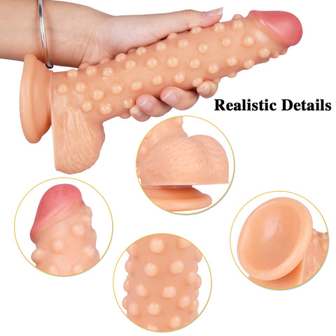 MD 9.05" Beaded Strap On Dildo Harness Kit  - Flesh MD 9.05" Beaded Strap On Dildo Harness Kit  - Flesh