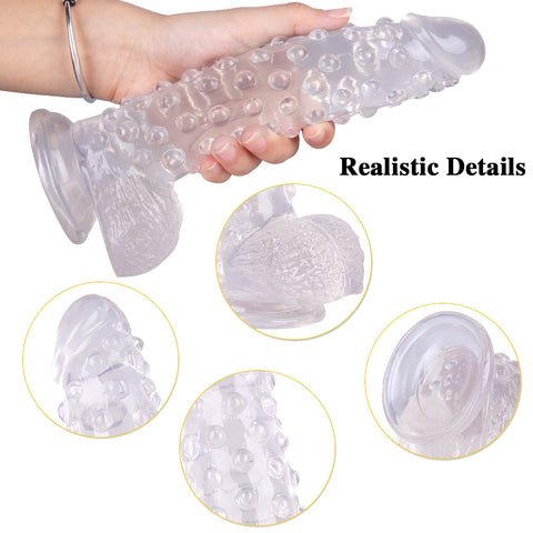 MD 9.05" Beaded Strap On Dildo Harness Kit  - Clear