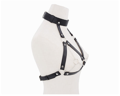 BDSM Breast Bondage with Neck Collar Fetish Body Harness - Black BDSM Breast Bondage with Neck Collar Fetish Body Harness - Black