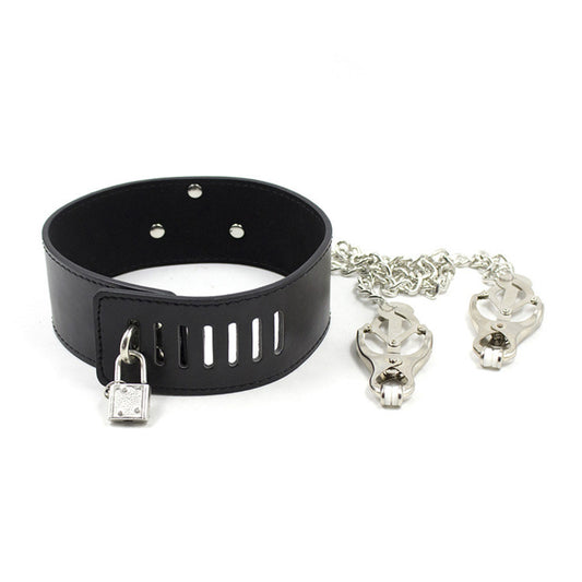 3 in 1 BDSM Cosplay Collar & Metal Nipple Clamps