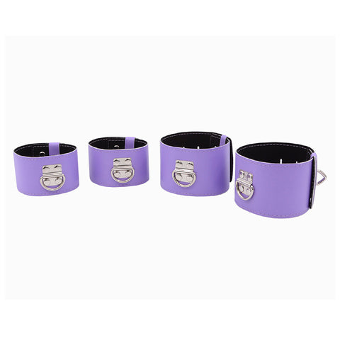 BDSM Spreader Bar Handcuffs & Ankle Cuffs Restraint Bondage Kit - Purple
