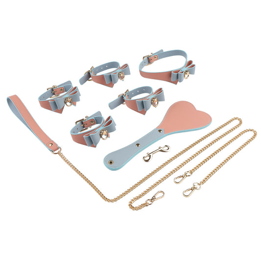 RY BDSM Luxury Fetish Restraint Cosplay Bondage Kit - 5 Pcs - Pink & Blue