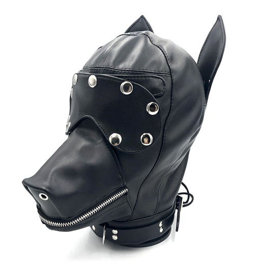 BDSM Puppy Play Hood - Leather Dog Mask for Pup Play Bondage