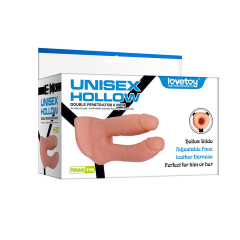 LOVETOY 6" Unisex Hollow Strap On Double Penetration Dildo Harness LOVETOY 6" Unisex Hollow Strap On Double Penetration Dildo Harness