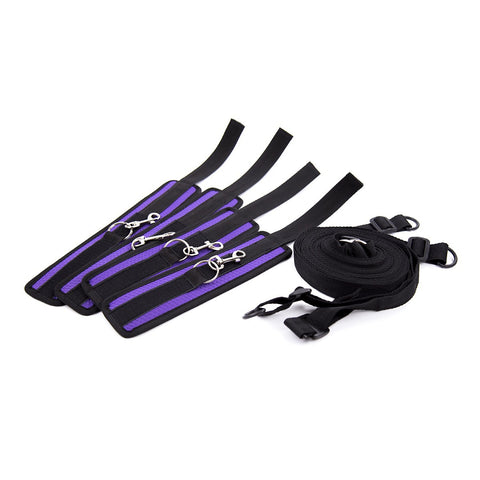 Under Bed Bondage Restraint Kit - Adjustable Handcuffs, Ankle & Wrist Cuffs with Spreader & Blindfold Under Bed Bondage Restraint Kit - Adjustable Handcuffs, Ankle & Wrist Cuffs with Spreader & Blindfold