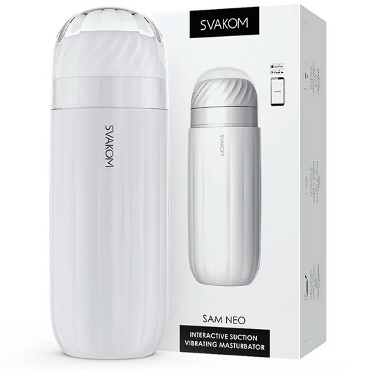 SVAKOM Sam Neo APP Remote Control Interactive Suction Vibrating Male Masturbator - White