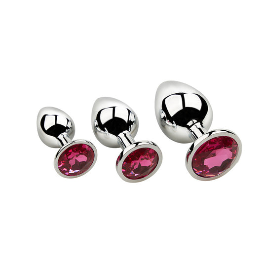 3pcs Round-Shaped Jewelled Stainless Steel Anal Plug Kit - Rose