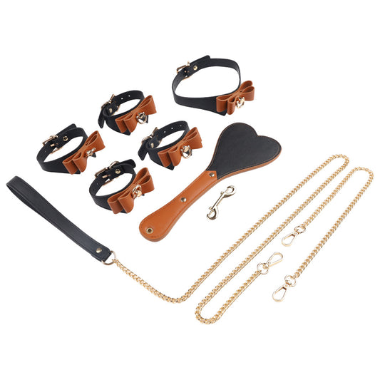RY BDSM Luxury Fetish Restraint Cosplay Bondage Kit - 5 Pcs - Black & Brown