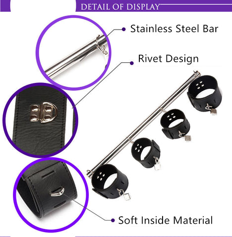 BDSM Spreader Bar with Ankle & Wrist Handcuffs - Adjustable Bondage Restraint in Black BDSM Spreader Bar with Ankle & Wrist Handcuffs - Adjustable Bondage Restraint in Black