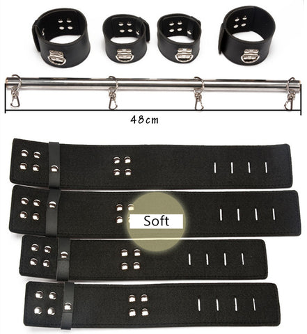 BDSM Spreader Bar with Ankle & Wrist Handcuffs - Adjustable Bondage Restraint in Black BDSM Spreader Bar with Ankle & Wrist Handcuffs - Adjustable Bondage Restraint in Black