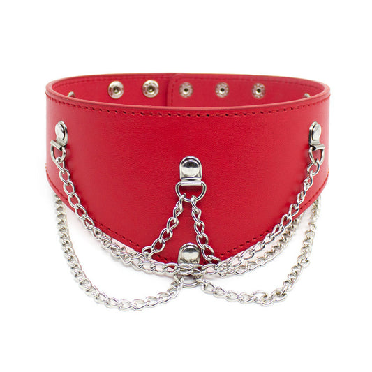 BDSM Bondage Collar Necklace with Metal Chain Restraints - Red