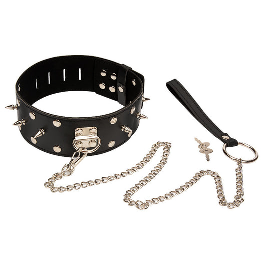 BDSM Leather Nail Collar Restraints Adjustable Spikes