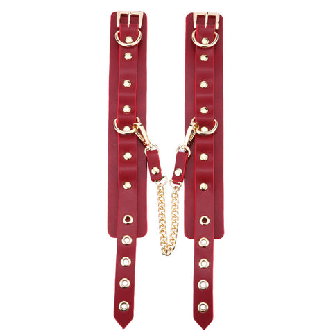 RY Premium Real Leather Bondage Kit With Bag - 6pcs Red