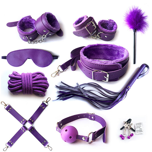 BDSM 10 pcs Bondage Kit / Fetish Restraint Set - Purple