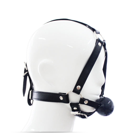 BDSM Ball Gag Head Harness Mask Mouth Open - Black