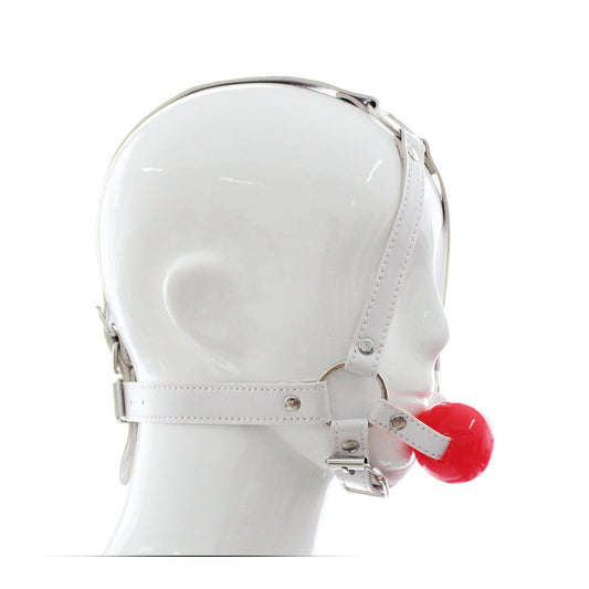 BDSM Ball Gag Head Harness Mask Mouth Open - White&Red
