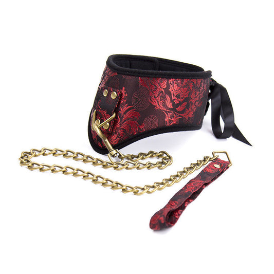BDSM Lace Bondage Collar and Leash Metal Chain