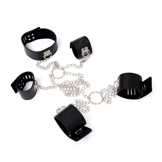 Handcuffs & Ankle Cuffs BDSM & Collar Bondage Restraint Set Metal Chain 3 in 1