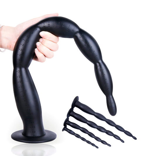 MD Dragon Beads Extremely Long Anal Snake Anal Plug - Silicone Colon Snake - Black / 4 Size 30cm-60cm