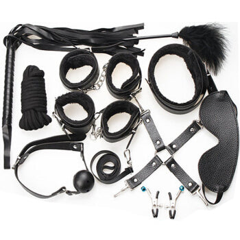 BDSM 10 pcs Bondage Kit / Fetish Restraint Set - Black