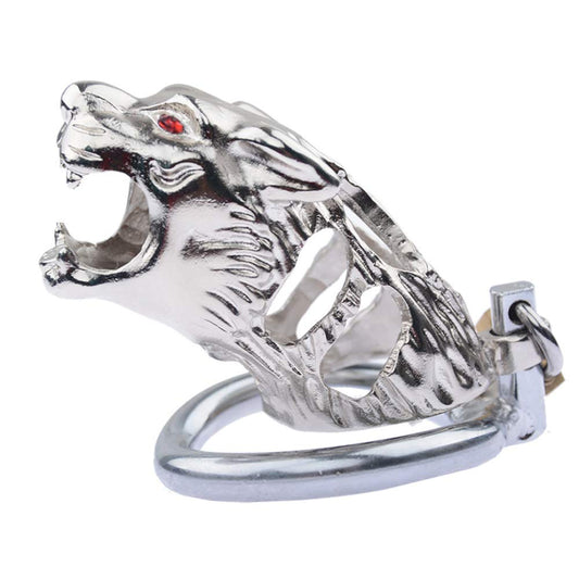 LHD Tiger Head Stainless Steel Male Chastity Cage Penis Cage / 3 Ring Size