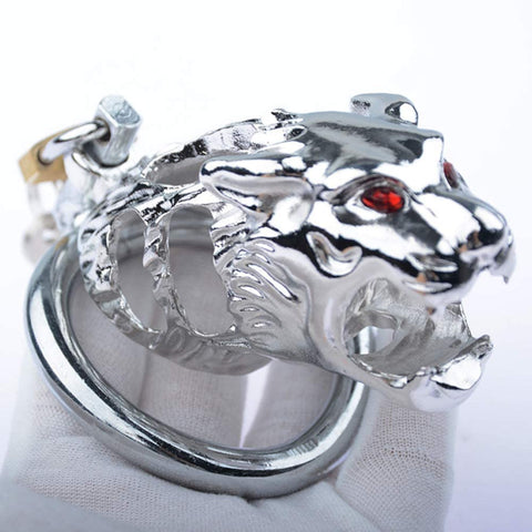 LHD Tiger Head Stainless Steel Male Chastity Cage Penis Cage / 3 Ring Size LHD Tiger Head Stainless Steel Male Chastity Cage Penis Cage / 3 Ring Size