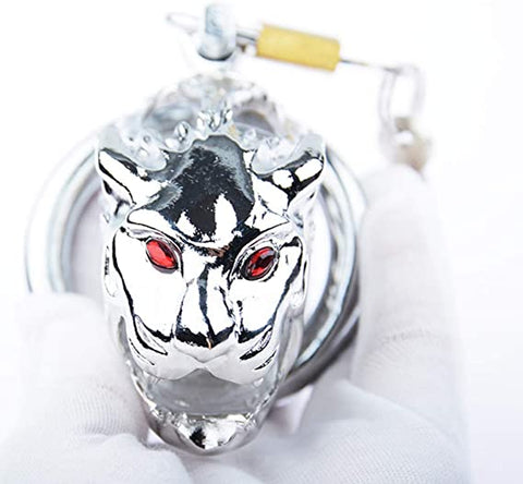 LHD Tiger Head Stainless Steel Male Chastity Cage Penis Cage / 3 Ring Size LHD Tiger Head Stainless Steel Male Chastity Cage Penis Cage / 3 Ring Size