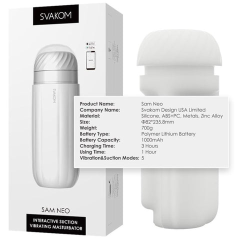 SVAKOM Sam Neo APP Remote Control Interactive Suction Vibrating Male Masturbator - White SVAKOM Sam Neo APP Remote Control Interactive Suction Vibrating Male Masturbator - White