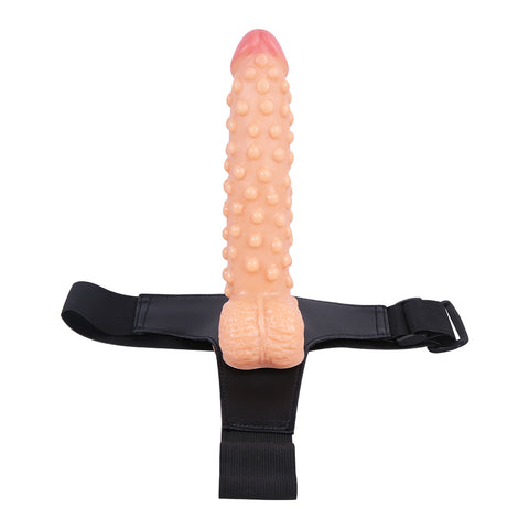 MD 9.05" Beaded Strap On Dildo Harness Kit  - Flesh