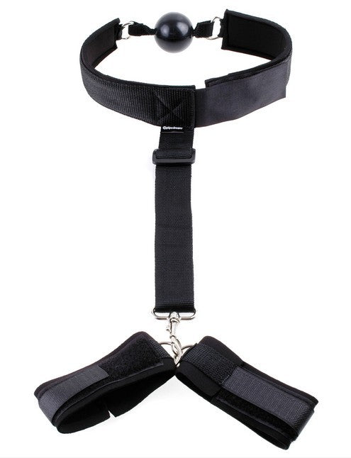 BDSM Fetish Ball Gag with Back Handcuffs - Mouth & Restraint Bondage Kit