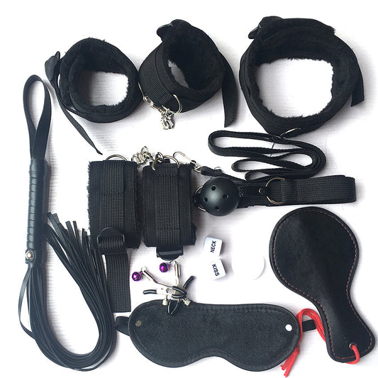 BDSM 11-Piece Beginners Fetish Bondage Kit - Black Restraint Set