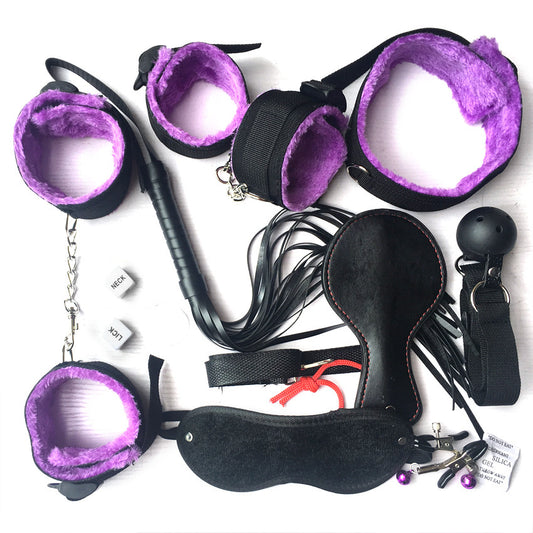 BDSM 11 pcs Beginners Fetish Bondage Kit - Purple&Black