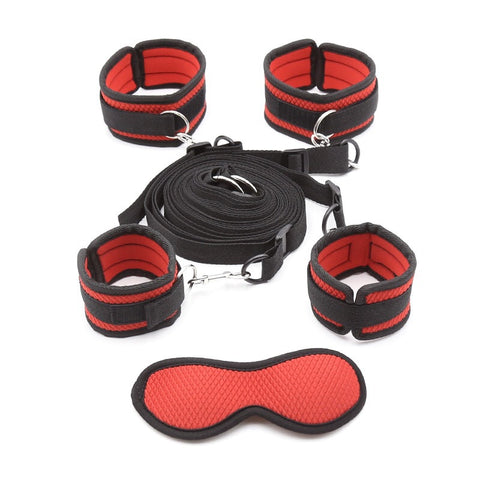 Under Bed Bondage Restraint Kit - Adjustable Handcuffs, Ankle & Wrist Cuffs with Spreader & Blindfold Under Bed Bondage Restraint Kit - Adjustable Handcuffs, Ankle & Wrist Cuffs with Spreader & Blindfold