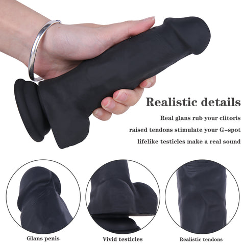 MD 7.48" Mustang Silicone Thick Realistic Dildo - Black MD 7.48" Mustang Silicone Thick Realistic Dildo - Black