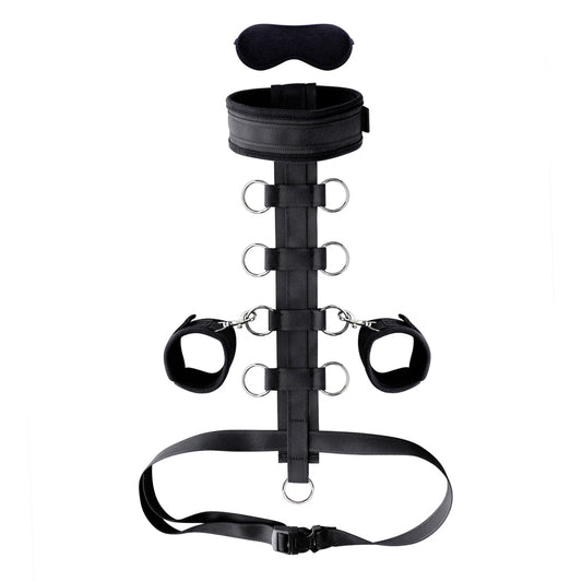 BDSM Restraints Bondage Kit - Handcuffs, Waist Belt, Collar & Blindfold Set
