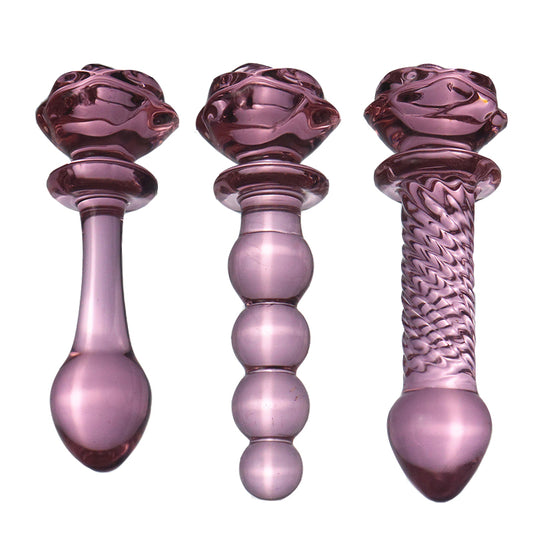 Luxury Rose Crystal Glass Butt Plug & Anal Beads Thruster Dildo