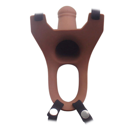 Aphrodisia Hollow Strap-On Dildo Harness 6.7" Silicone Penis Sleeve Extender - Brown Aphrodisia Hollow Strap-On Dildo Harness 6.7" Silicone Penis Sleeve Extender - Brown