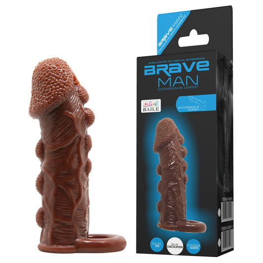 BAILE Brave Man Realistic Penis Sleeve Extender with Ball Strap - Brown