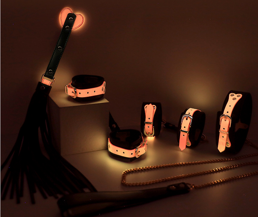 BDSM Luminous 7 Pcs Luxury Fetish Restraint Bondage Kit - Black&Pink