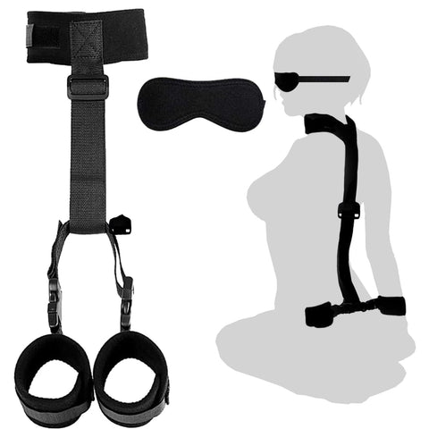 BDSM Collar & Handcuffs Back with Blindfold Restraints Bondage Kit - Black BDSM Collar & Handcuffs Back with Blindfold Restraints Bondage Kit - Black